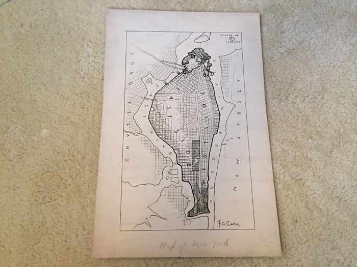 F. A. Carter (Fernando Carter) Original Artwork And Peter Newell Signed 1909 The Salmagundi Club Ticket For Exhibition Of Water Colors