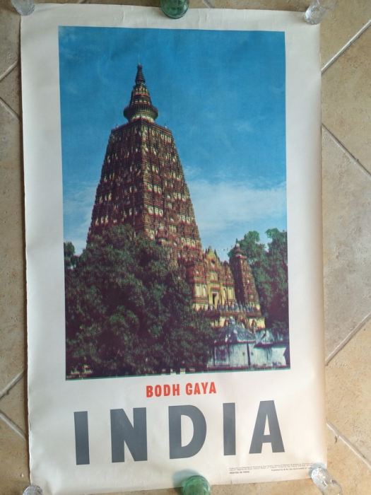 Original Vintage India Travel Poster - Bodh Gaya 