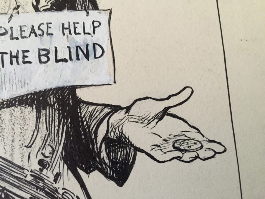 Original F. A. Carter (Fernando Carter) Sketch Titled Counterfeits Showing Street Performer With Sign 'Please Help The Blind' [Photo 6]