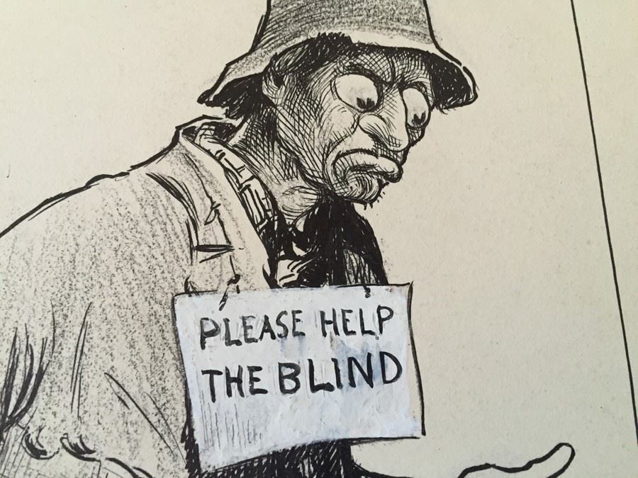 Original F. A. Carter (Fernando Carter) Sketch Titled Counterfeits Showing Street Performer With Sign 'Please Help The Blind' [Photo 5]