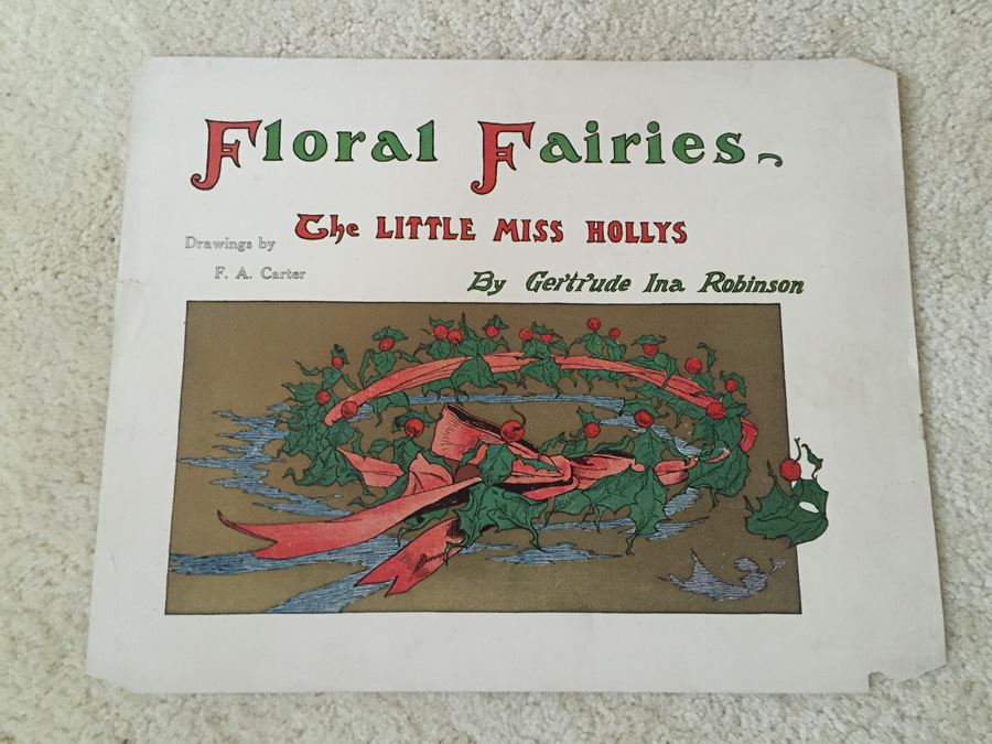 Original F. A. Carter (Fernando Carter) Sketch Of Book Cover Design For 1912 Floral Fairies - Little Miss Hollys By Gertrude Robinson