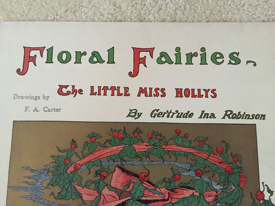Original F. A. Carter (Fernando Carter) Sketch Of Book Cover Design For 1912 Floral Fairies - Little Miss Hollys By Gertrude Robinson [Photo 3]