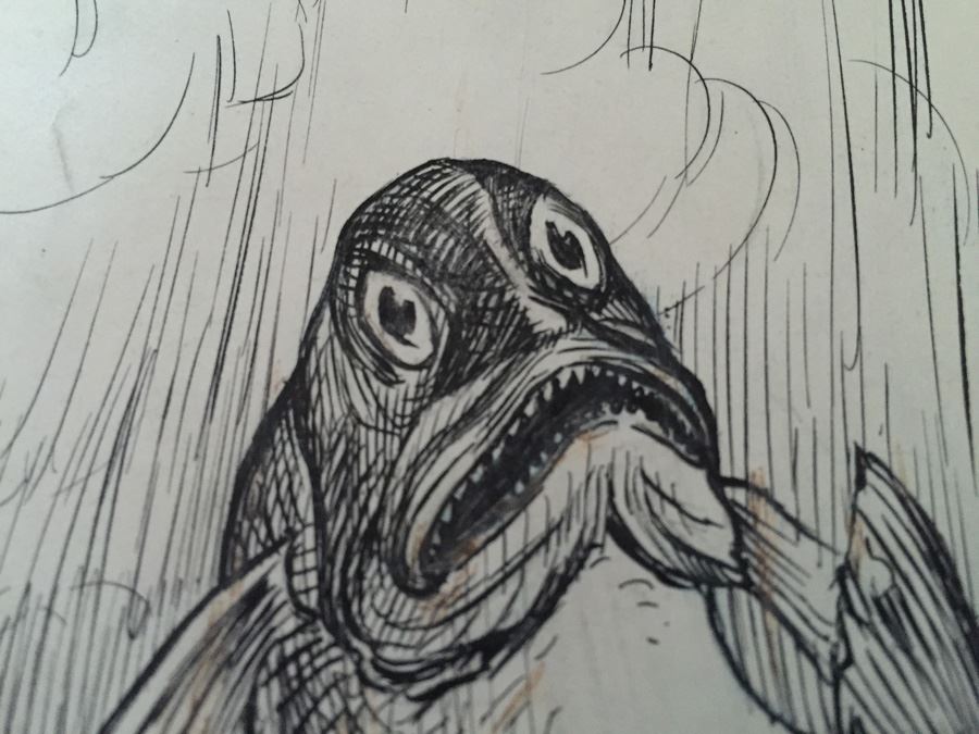 Original F. A. Carter (Fernando Carter) Sketch Titled Fish - 'Life Is Just One Dam Thing After Another' [Photo 11]