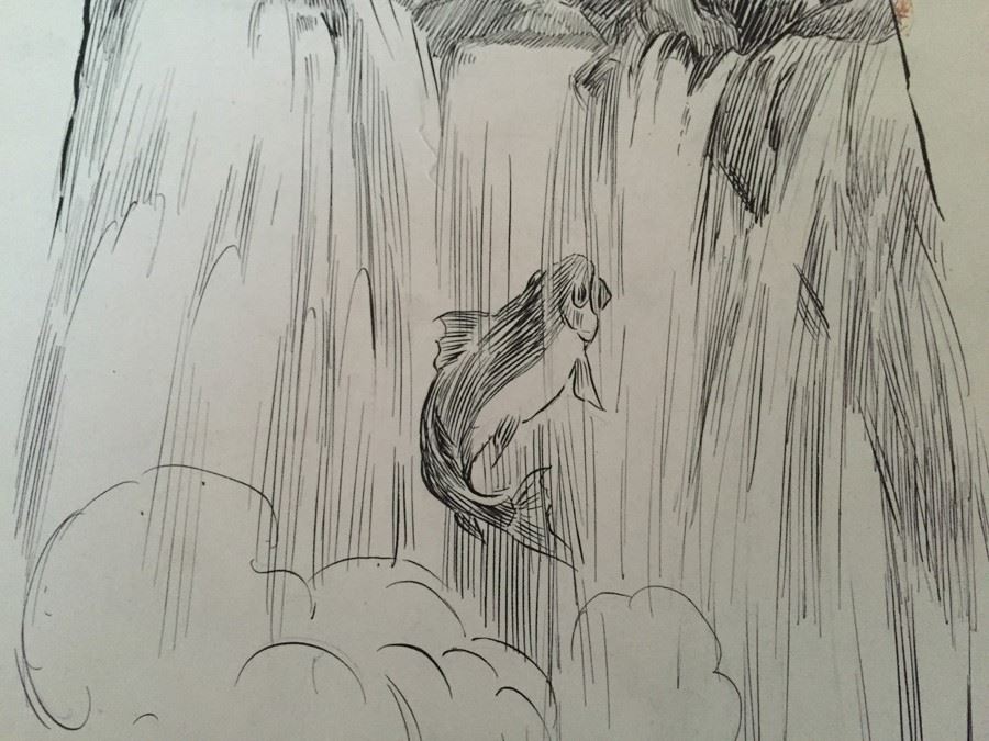 Original F. A. Carter (Fernando Carter) Sketch Titled Fish - 'Life Is Just One Dam Thing After Another' [Photo 3]