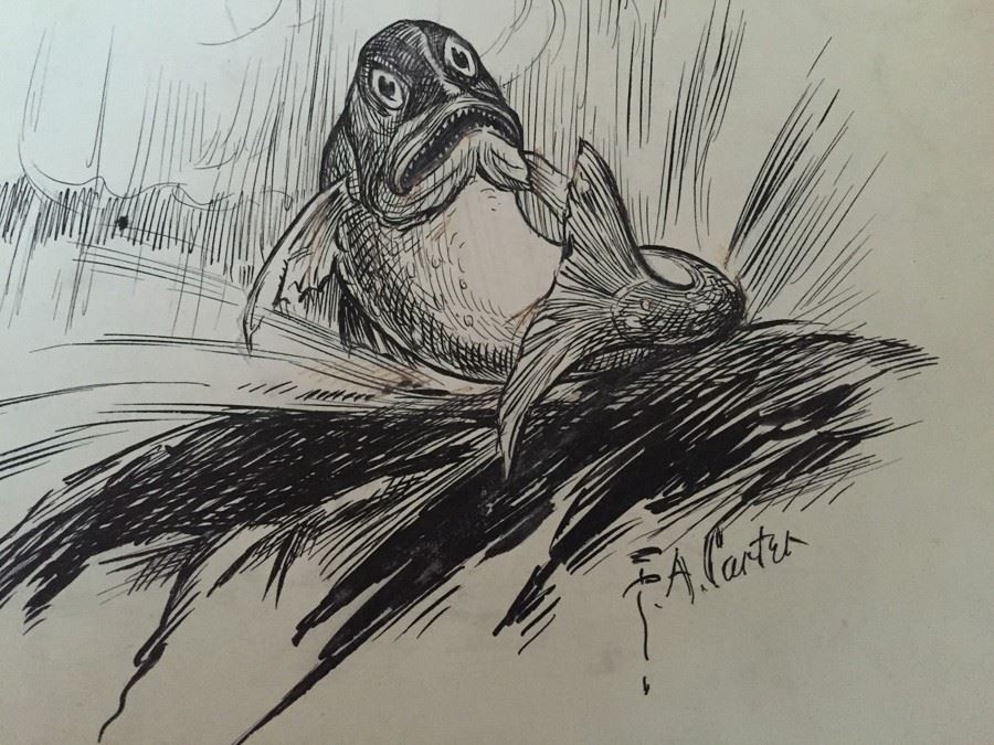 Original F. A. Carter (Fernando Carter) Sketch Titled Fish - 'Life Is Just One Dam Thing After Another' [Photo 2]