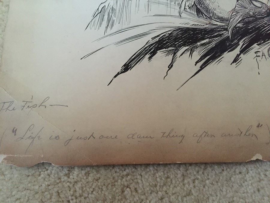 Original F. A. Carter (Fernando Carter) Sketch Titled Fish - 'Life Is Just One Dam Thing After Another' [Photo 9]