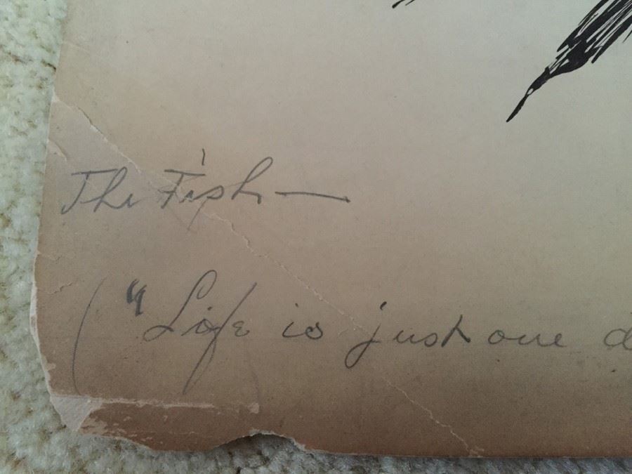 Original F. A. Carter (Fernando Carter) Sketch Titled Fish - 'Life Is Just One Dam Thing After Another' [Photo 8]