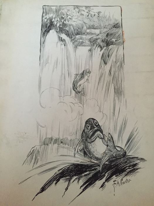 Original F. A. Carter (Fernando Carter) Sketch Titled Fish - 'Life Is Just One Dam Thing After Another' [Photo 7]