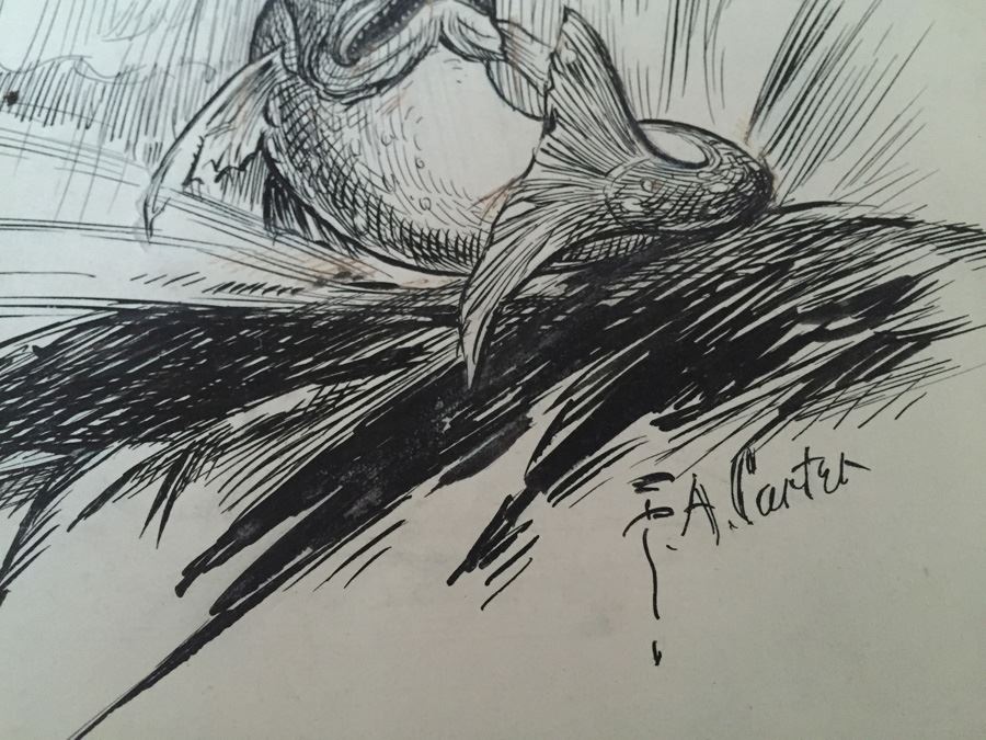 Original F. A. Carter (Fernando Carter) Sketch Titled Fish - 'Life Is Just One Dam Thing After Another' [Photo 12]
