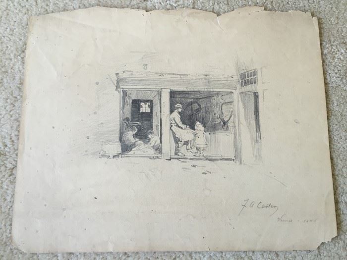 Original F. A. Carter (Fernando Carter) 1888 Sketch Venice