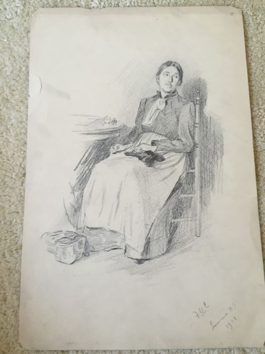 Original F. A. Carter (Fernando Carter) 1908 Sketch Of Woman Leonia New Jersey NJ