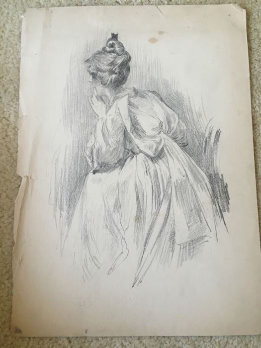 Original F. A. Carter (Fernando Carter) Sketch Of Woman