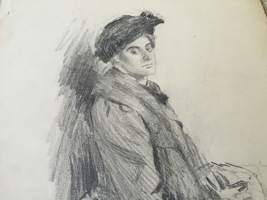 Original F. A. Carter (Fernando Carter) Sketch Of Woman Early 1900's [Photo 4]