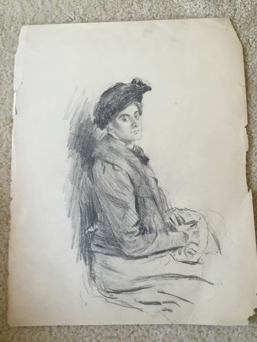 Original F. A. Carter (Fernando Carter) Sketch Of Woman Early 1900's