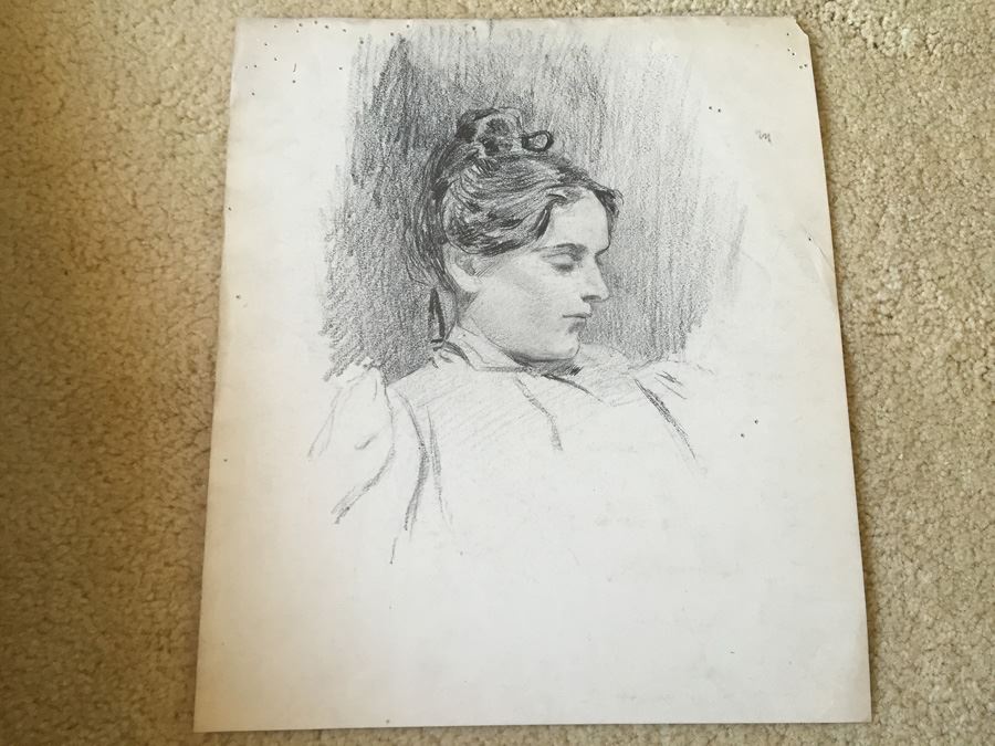 Original F. A. Carter (Fernando Carter) Sketch Of Woman Early 1900's