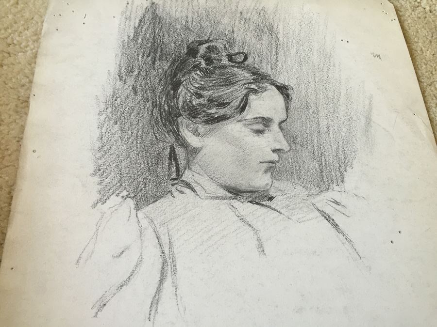 Original F. A. Carter (Fernando Carter) Sketch Of Woman Early 1900's [Photo 6]