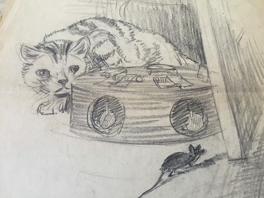 Original F. A. Carter (Fernando Carter) Sketch Of Cat And Mouse [Photo 2]