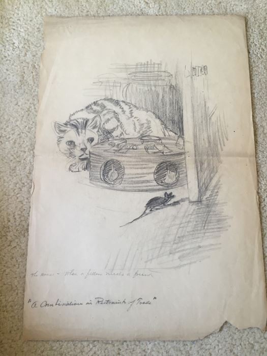 Original F. A. Carter (Fernando Carter) Sketch Of Cat And Mouse