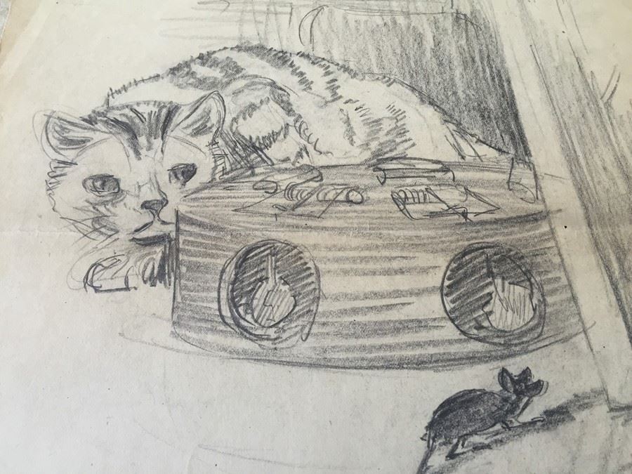 Original F. A. Carter (Fernando Carter) Sketch Of Cat And Mouse [Photo 6]