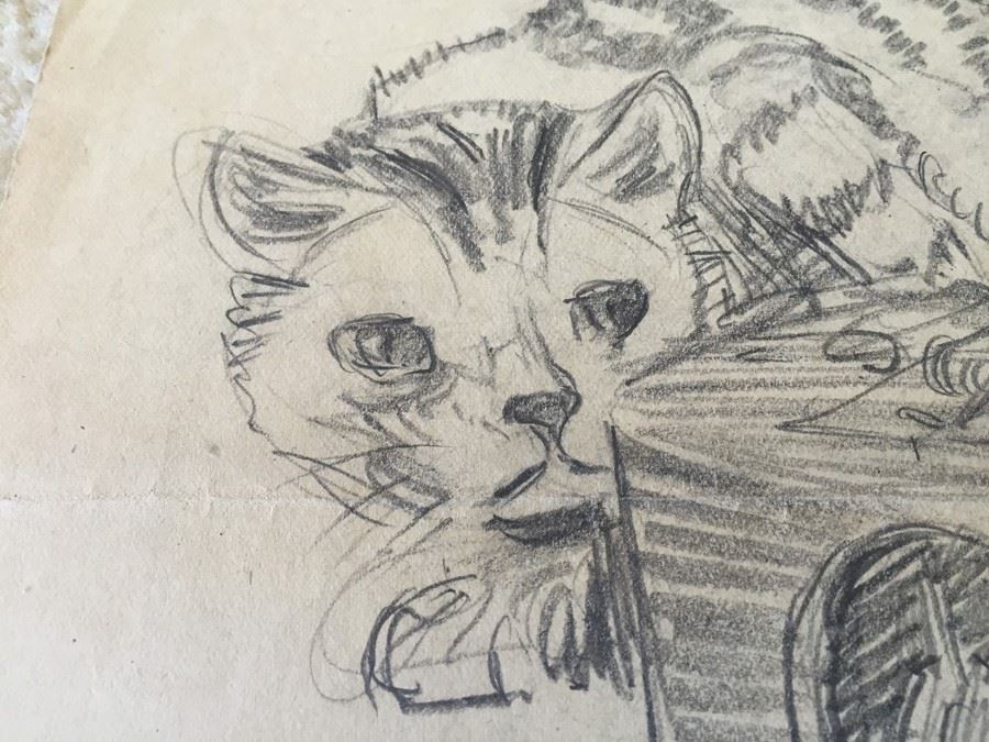 Original F. A. Carter (Fernando Carter) Sketch Of Cat And Mouse [Photo 5]