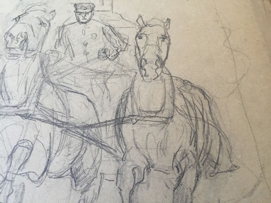 Original F. A. Carter (Fernando Carter) Sketch Of Horses, Man and Carriage [Photo 5]