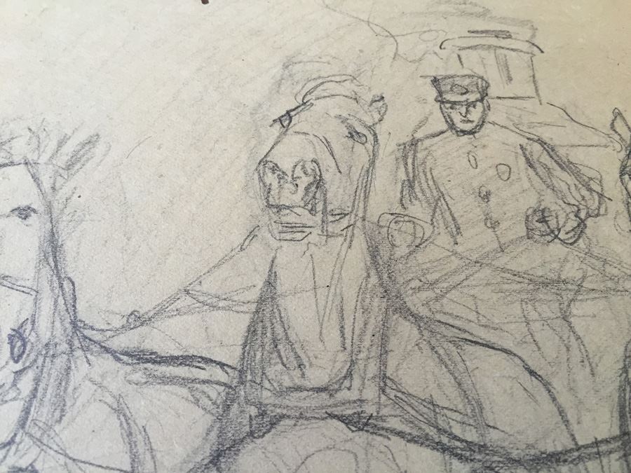 Original F. A. Carter (Fernando Carter) Sketch Of Horses, Man and Carriage [Photo 3]