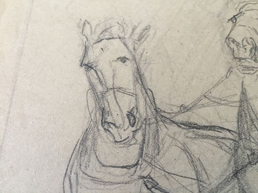 Original F. A. Carter (Fernando Carter) Sketch Of Horses, Man and Carriage [Photo 4]