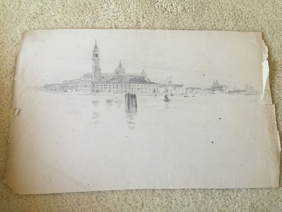 Original F. A. Carter (Fernando Carter) Sketch Of Riverscape [Photo 1]