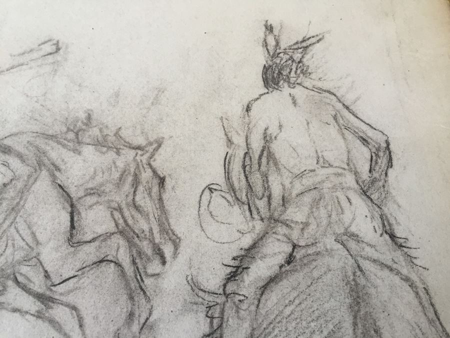 Original F. A. Carter (Fernando Carter) Sketch Of Men Riding Horses [Photo 3]