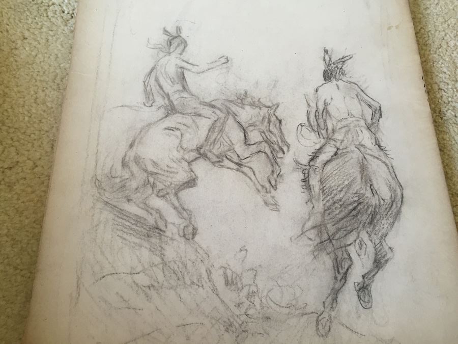 Original F. A. Carter (Fernando Carter) Sketch Of Men Riding Horses [Photo 2]