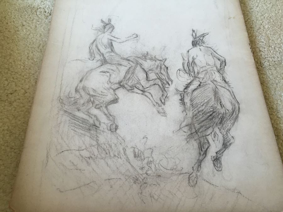 Original F. A. Carter (Fernando Carter) Sketch Of Men Riding Horses [Photo 7]