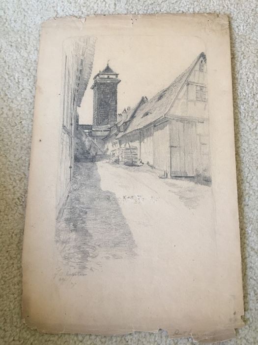 Original F. A. Carter (Fernando Carter) 1887 Sketch Of Rothenburg Germany [Photo 1]