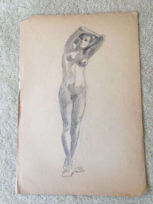 Original F. A. Carter (Fernando Carter) Sketch Of Nude Woman [Photo 1]