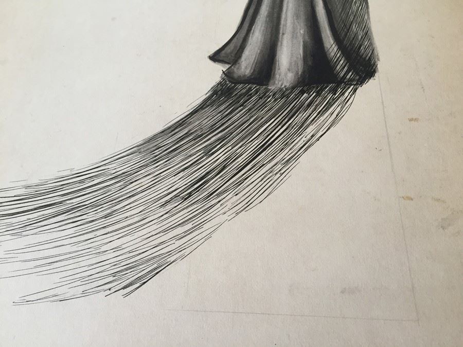 Original F. A. Carter (Fernando Carter) Sketch Of Woman In Dress And Glass [Photo 7]