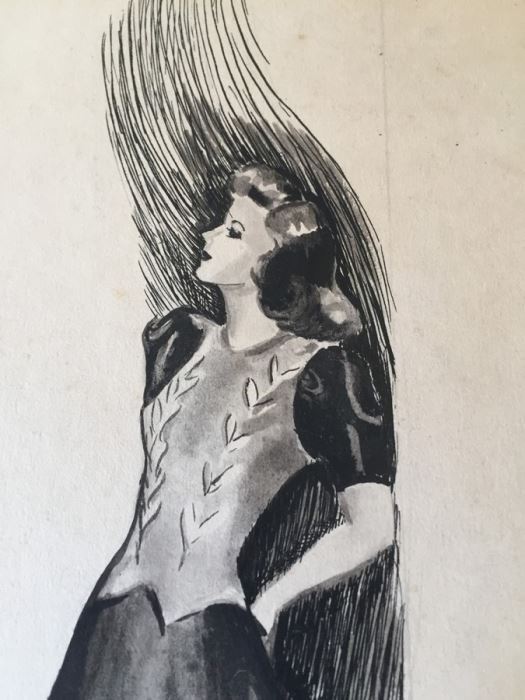 Original F. A. Carter (Fernando Carter) Sketch Of Woman In Dress And Glass [Photo 3]