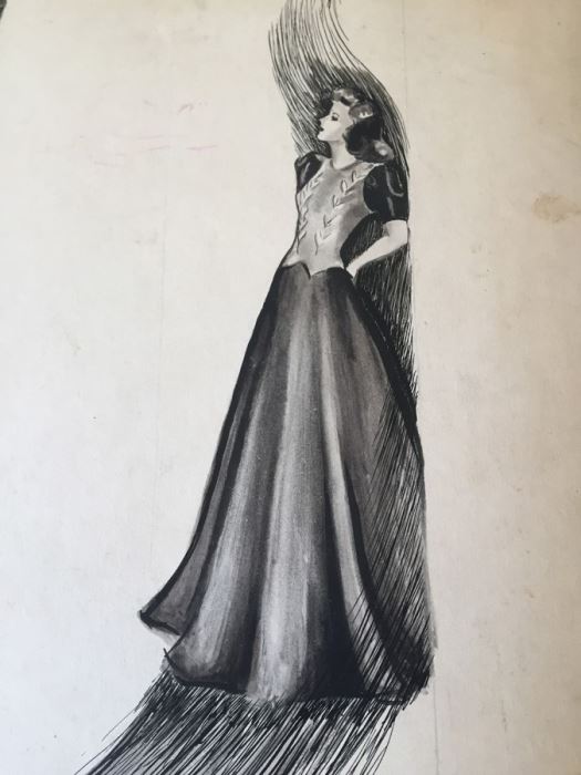 Original F. A. Carter (Fernando Carter) Sketch Of Woman In Dress And Glass [Photo 2]