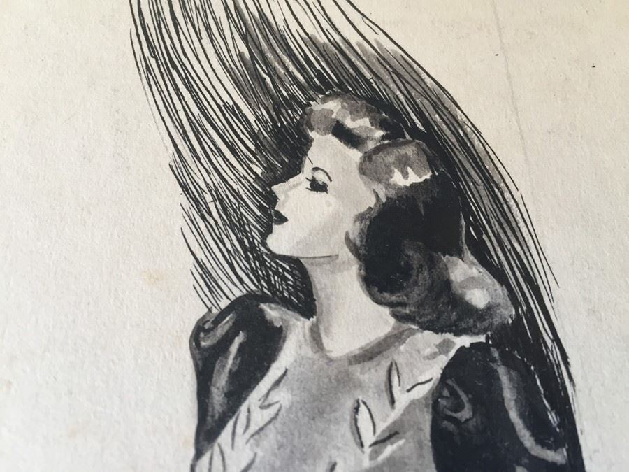 Original F. A. Carter (Fernando Carter) Sketch Of Woman In Dress And Glass [Photo 4]