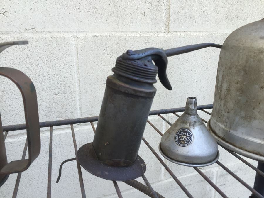 Huge Lot Of Vintage Oil Cans And Vintage Funnels [Photo 7]