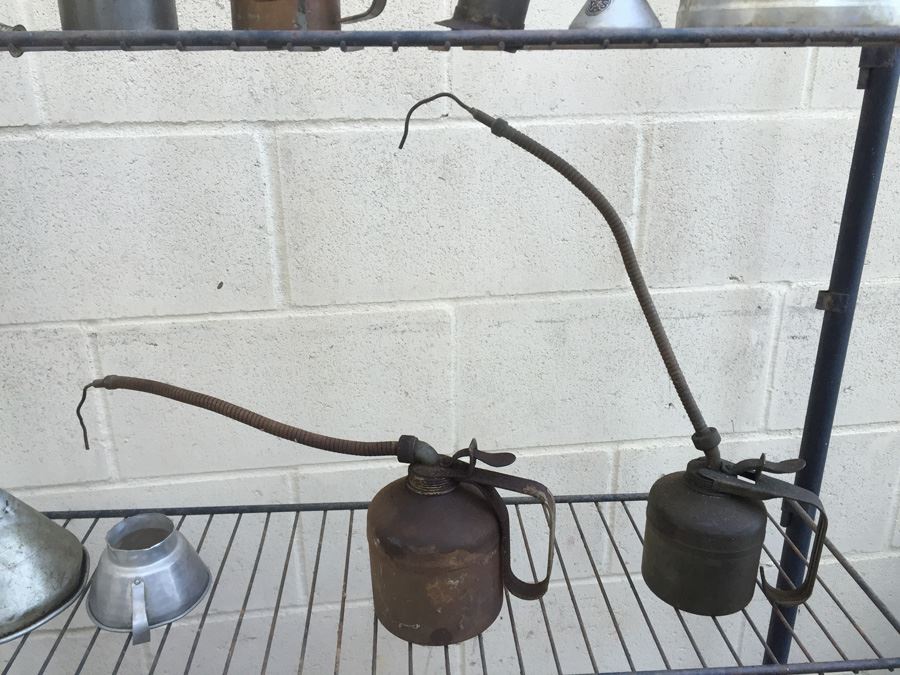Huge Lot Of Vintage Oil Cans And Vintage Funnels [Photo 3]