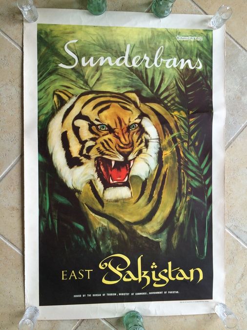 Original East Pakistan Vintage Travel Poster - Tiger in Sunderbans [Photo 1]