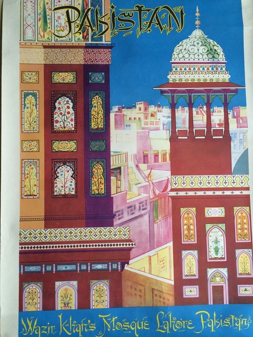 Original Vintage Pakistan Travel Poster - Wazir Khan's Mosque - Lahore, Pakistan [Photo 8]