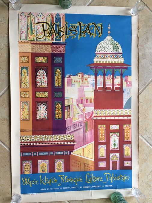 Original Vintage Pakistan Travel Poster - Wazir Khan's Mosque - Lahore, Pakistan [Photo 1]