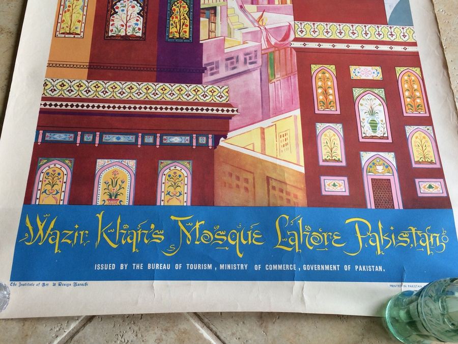 Original Vintage Pakistan Travel Poster - Wazir Khan's Mosque - Lahore, Pakistan [Photo 2]
