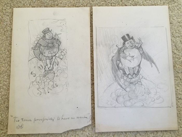 Original Pair Of F. A. Carter (Fernando Carter) Satirical Sketches Titled 'Tis true prosperity to have no want' [Photo 1]