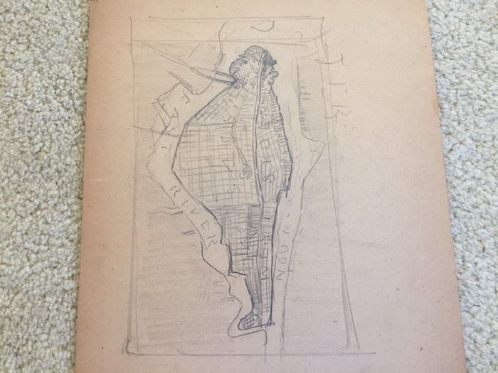 Original F. A. Carter (Fernando Carter) Satirical Sketch Of Early New York City Manhattan Map [Photo 4]