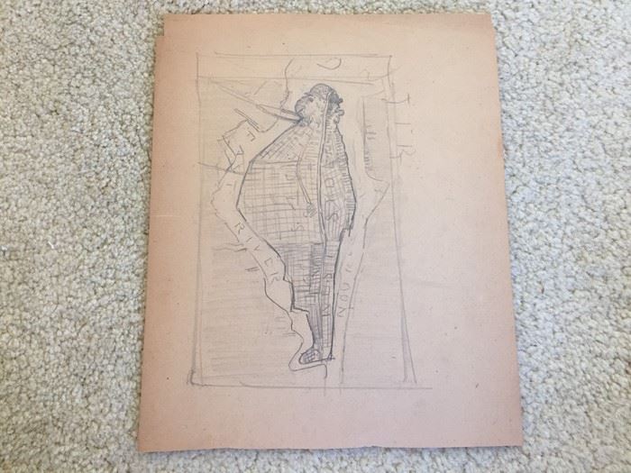 Original F. A. Carter (Fernando Carter) Satirical Sketch Of Early New York City Manhattan Map [Photo 1]