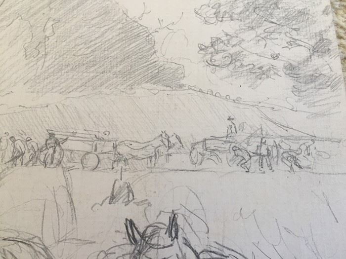 Original F. A. Carter (Fernando Carter) Sketch Of Horses Men Working In Field [Photo 6]