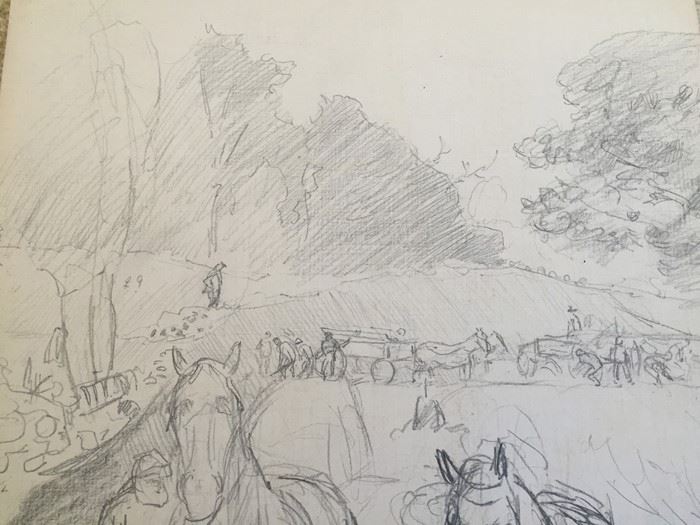 Original F. A. Carter (Fernando Carter) Sketch Of Horses Men Working In Field [Photo 8]
