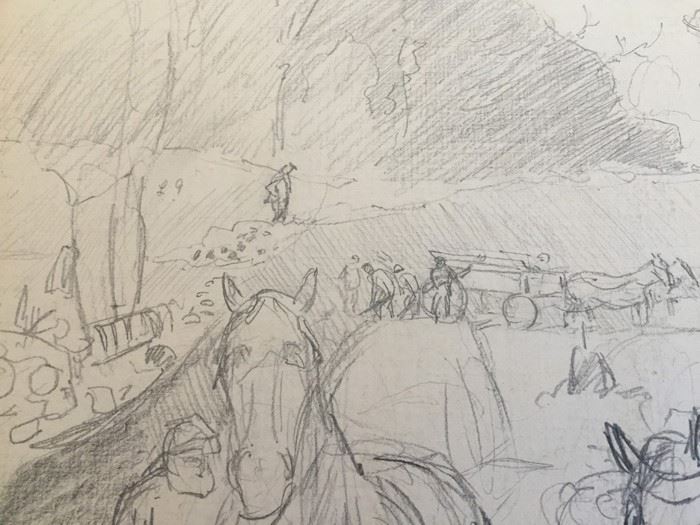Original F. A. Carter (Fernando Carter) Sketch Of Horses Men Working In Field [Photo 7]