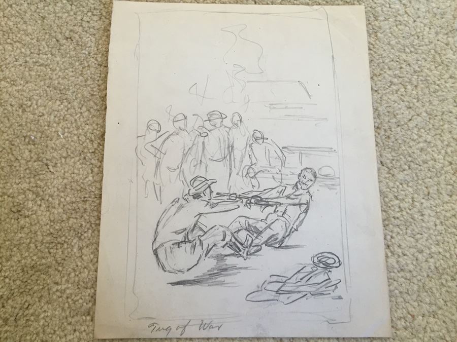 Original F. A. Carter (Fernando Carter) Sketch Titled 'Tug of War'